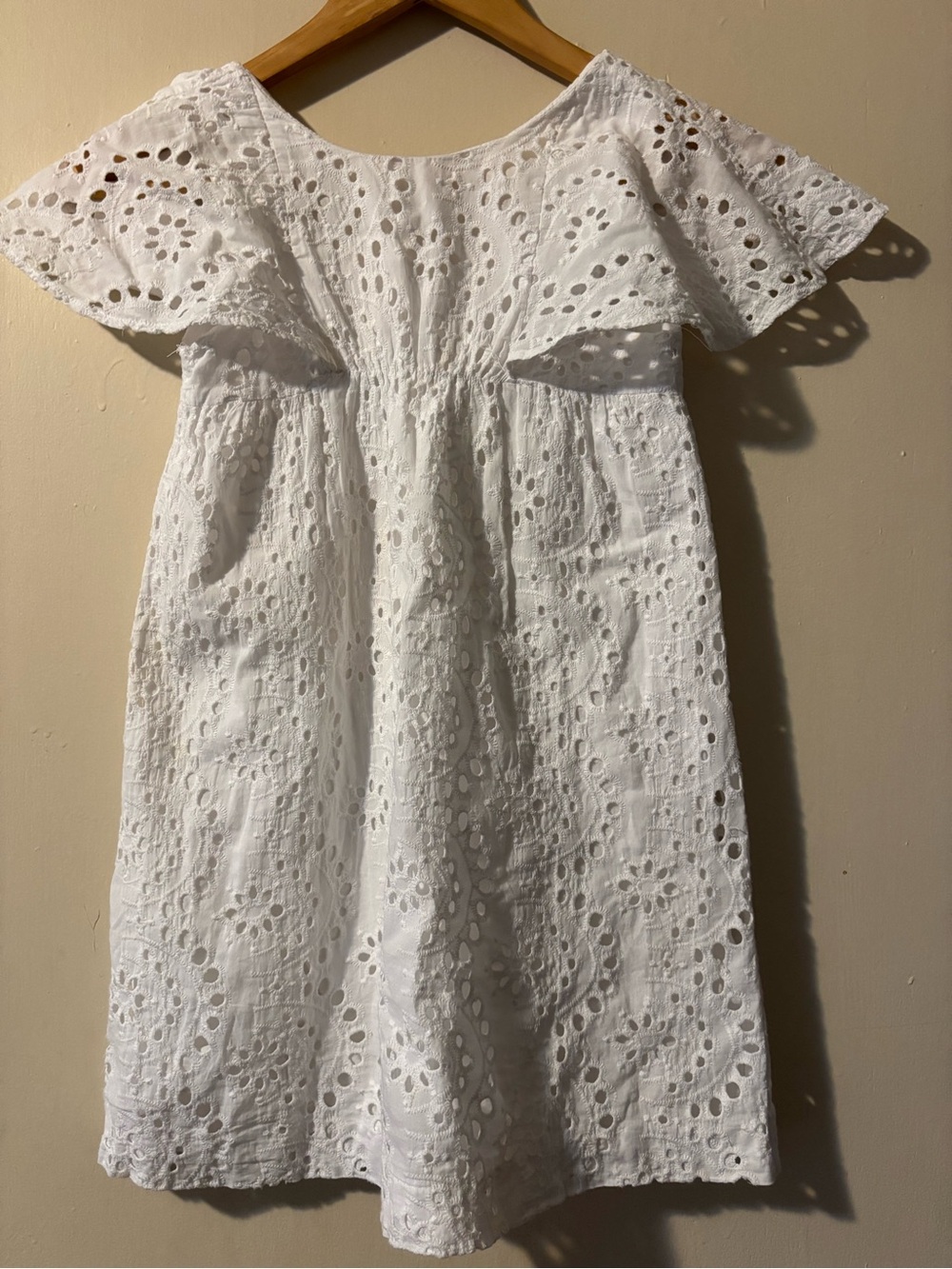 White Eyelet Flutter-Sleeve Dress for Kids